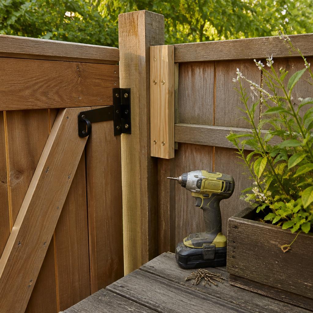 Tuingereedschap op een houten tuintafel